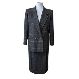 Dallas Womens 100% Wool Plaid Pencil Skirt & Blazer Set Office Career Petite 6P